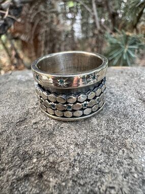 Sundance Silver Tone Stacked Rings with Teal Accents